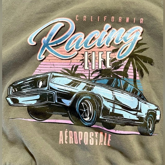 Cropped Grey Car Racing AEROPOSTALE Sweatshirt Size Small - Picture 5 of 9